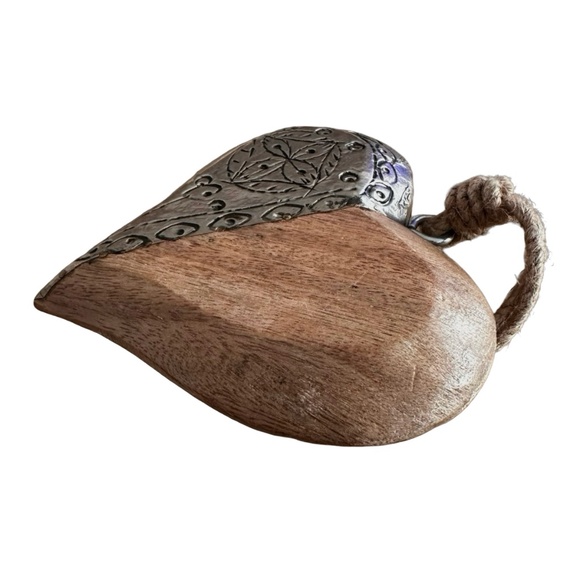 Handmade Heart Shaped Wood & Metal Ornament 4 3/4”x 4 3/4” Home Garden Decor - Picture 2 of 6